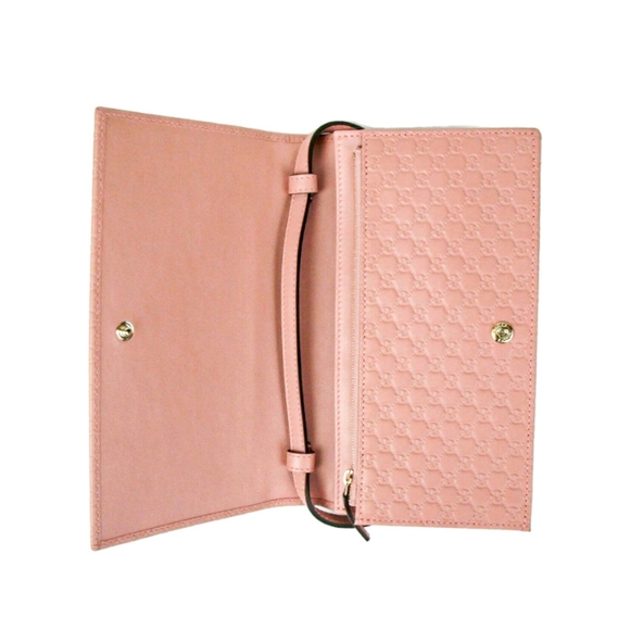 Gucci 💎 Pink Monogram Embossed Leather Crossbody Designer Convertible Wallet - Picture 6 of 7